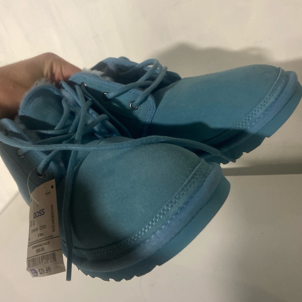 Blue Suede Ankle High Boots with Matching Laces